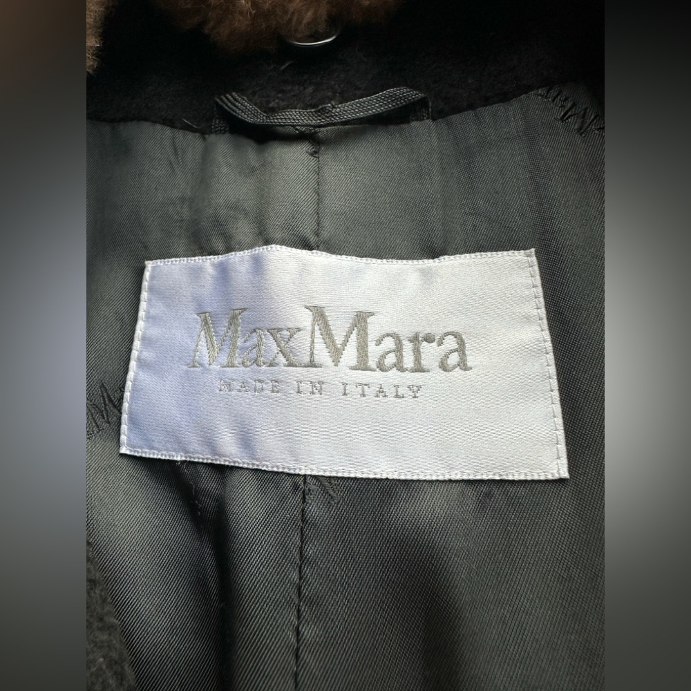 MaxMara Camel Hair Jacket Detachable Fur Collar Black Italy Woman’s Size 10 - Picture 10 of 14